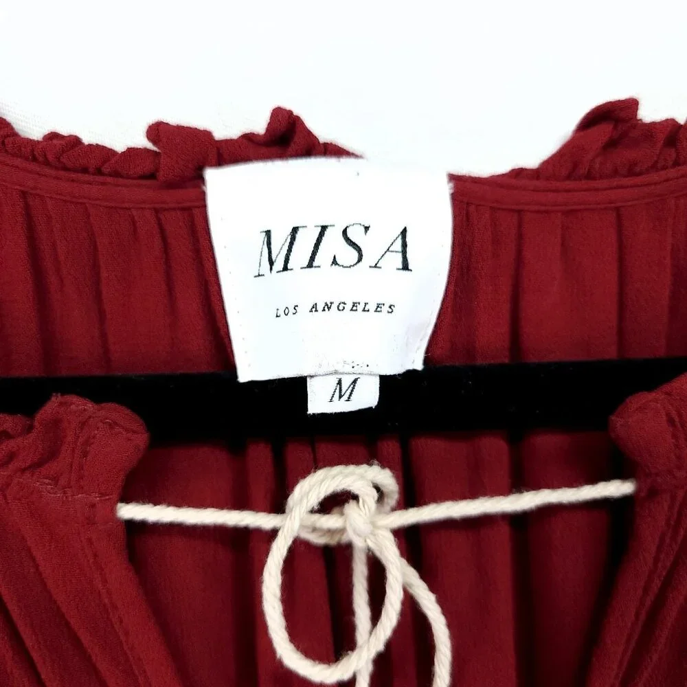 Misa Los Angeles Lorena Mini Dress Medium Tiered Long Sleeve V-Neck Red
